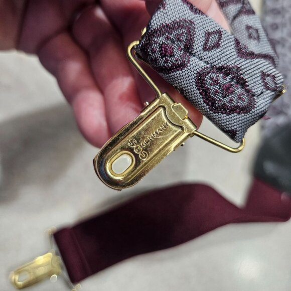 Mens‎ Vintage Germany Suspenders Adjustable Clip-On Burgundy Gray Geometric - Picture 4 of 5